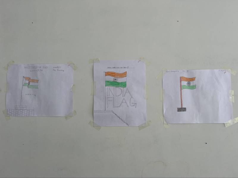Student artwork: National flags drawn out by Kuki-Zo students on Independence Day