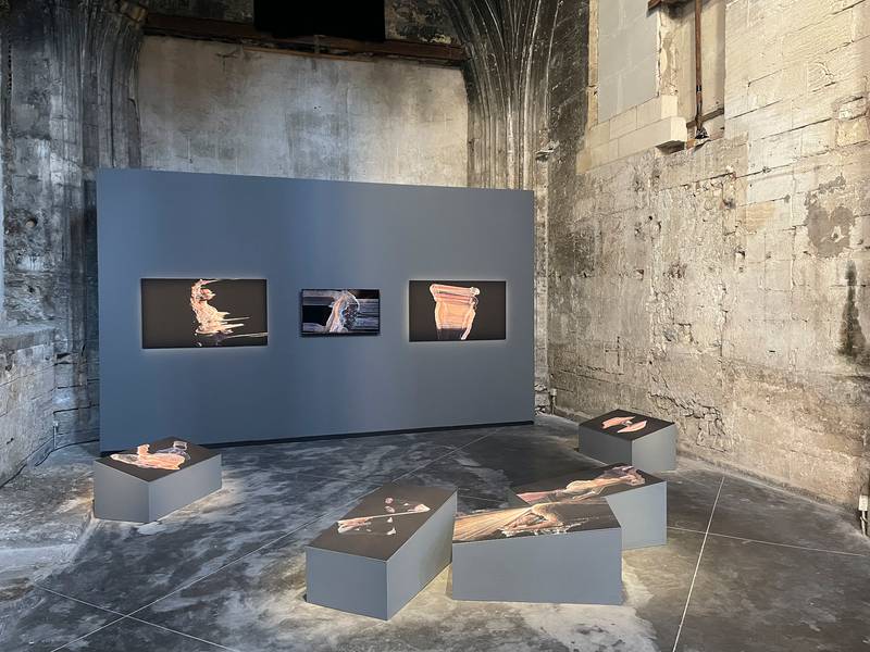 Installation view of *ಮರಣ Marana [Demise]* by Vishal Kumaraswamy exhibited as part of ‘Moving Definitions—an invitation to re-view’ at the Louis Roederer Discovery Award 2023 at Rencontres D’ Arles | Courtesy Tanvi Mishra