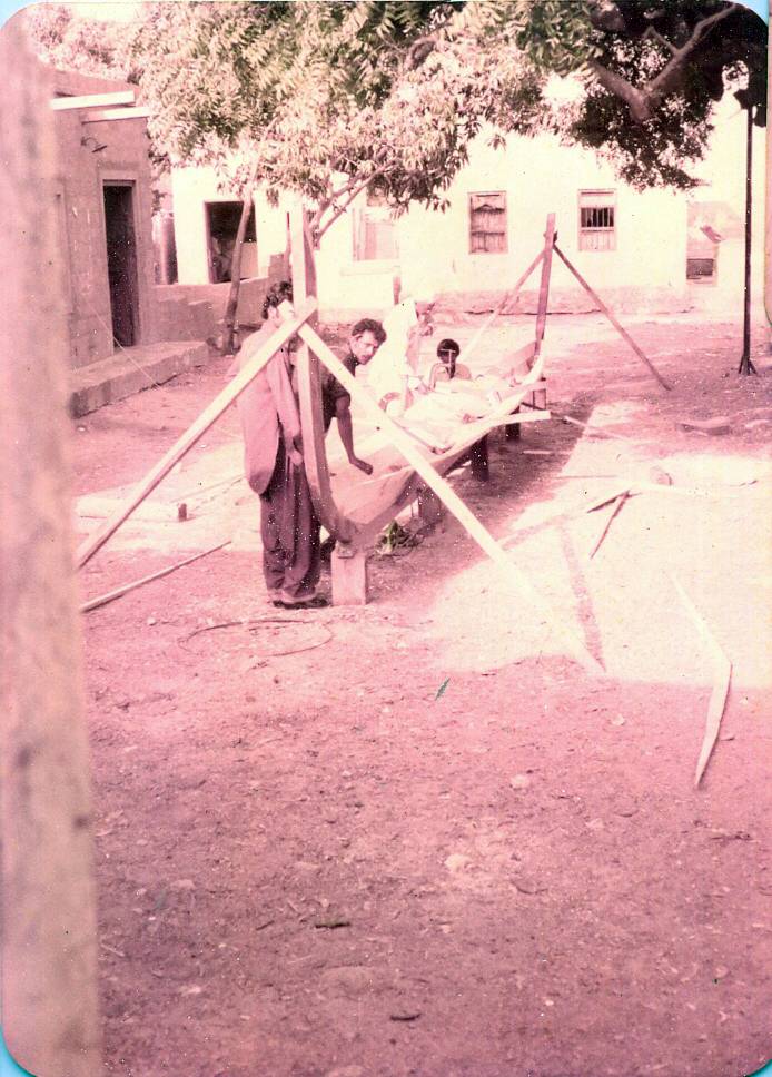 From a family album, ‘Crafting a ‘Hoori’ boat in Wahidwani Mahalla, Ibrahim Hyderi, during the 1970s